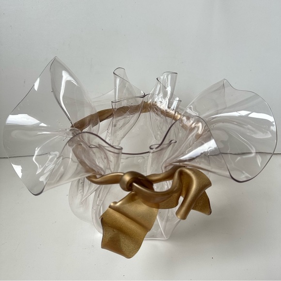 Clear Lucite HandkerchiefVase With Gold Gilt Rope Vintage 1970